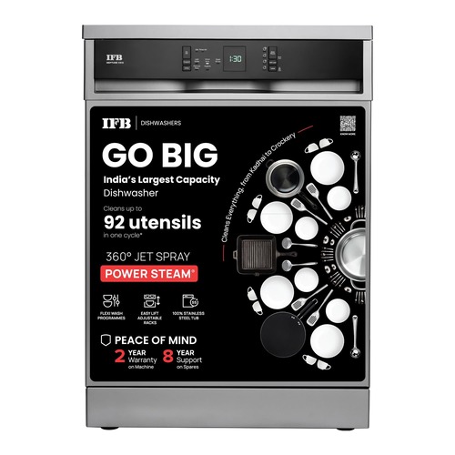IFB 15 Place Settings with DeepClean Technology Freestanding Dishwasher Hot Water Wash with Hygienic Steam DryingPerfect for Indian Utensils NEPTUNE VX15Dark Silver